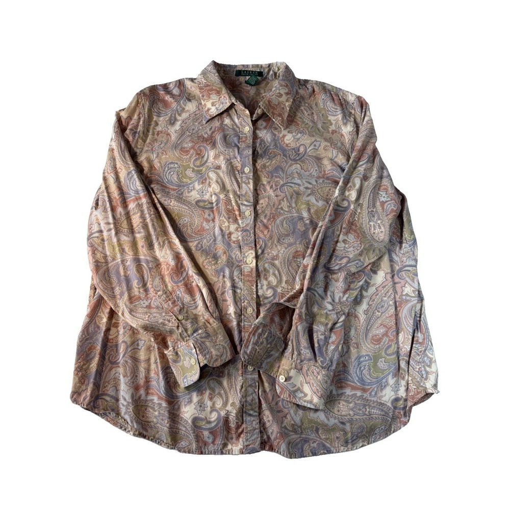 Lauren Ralph Lauren Shirt Women's 2XL Paisley Cotton Button Down Boho Plus Size